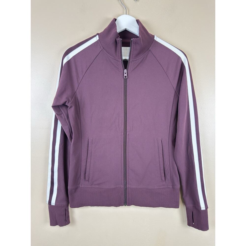 Athleta Women’s Track Jacket XS Burgundy Purple Full Zip White Stripe Activewear